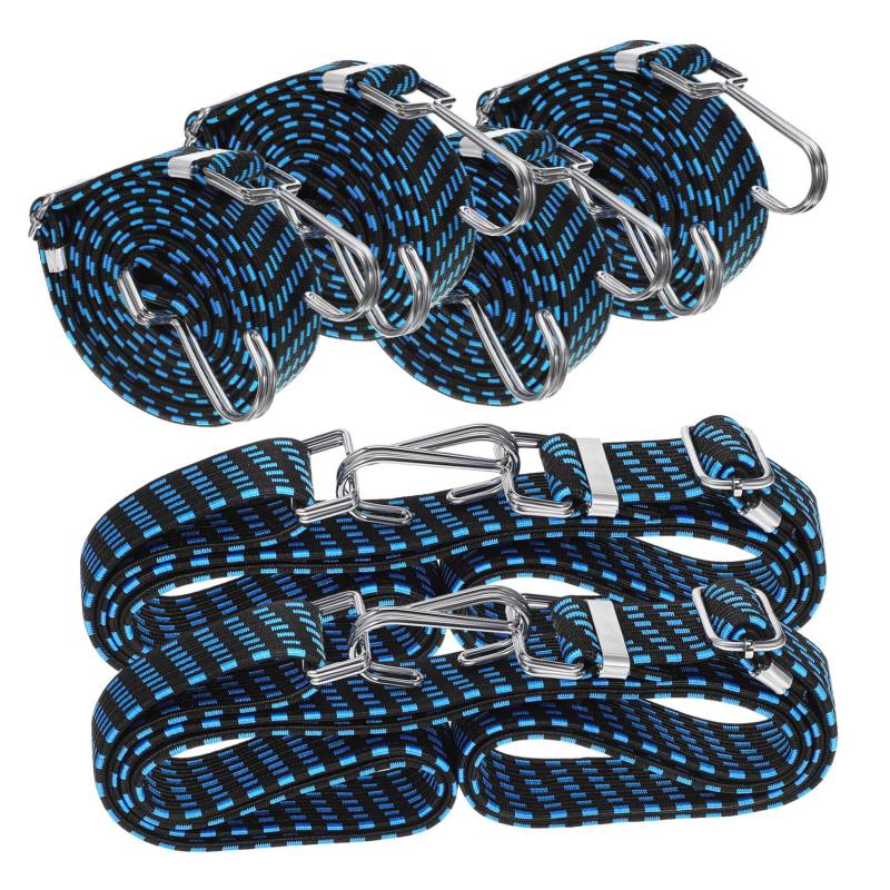 Veemoon 6 Stück Elastisches Seil mit Haken stark einstellbar Schleppgurte LKW-Ladeflächengurte Bungee-Krawatten Zurren Hochleistungs-Bungee-Seile Spanngurte Hochelastische Latexseide Blau von Veemoon
