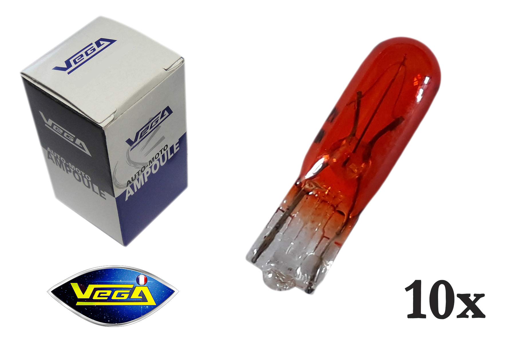 10 Vega® Blinkerbirnen, W2 x 4,6d T5 WY2.3W Halogen-Leuchtmittel, Orange, 12 V von Vega