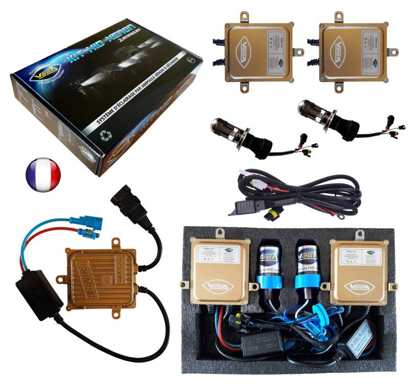 VEGA HID Bi Xenon Kit Französische Marke H4 HILO 8000 K 55 W Slim DSP AC Leuchtmittel mit Metallsockel von Vega