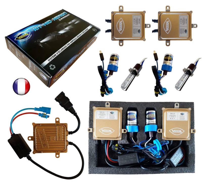 VEGA HID Xenon-Set, französische Marke, H3, 6000 K, 55 W, Slim, DSP, AC, Leuchtmittel mit Metallsockel von Vega