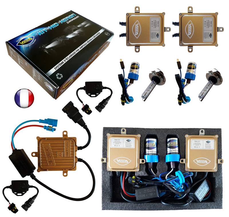 VEGA HID Xenon-Set, französische Marke, H7, 12000 K, 55 W, Canbus, fehlerfrei, ODB, 2 Leuchtmittel mit Metallsockel von Vega