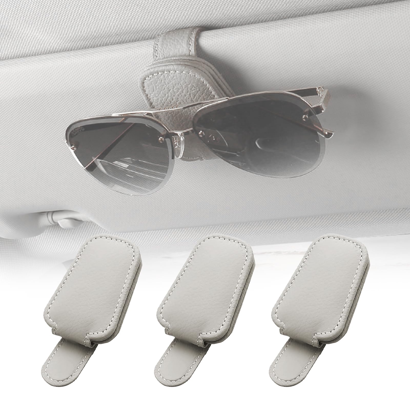 3 Stück Brillenhalter für Auto Sonnenblende, Auto Brillenhalter, Auto Visier Zubehör, Leder Auto Sonnenbrillen Halterung Ticket Clip, Magnetische Sonnenbrillenhalterung Auto für Alle Arten von Brillen von Vegena