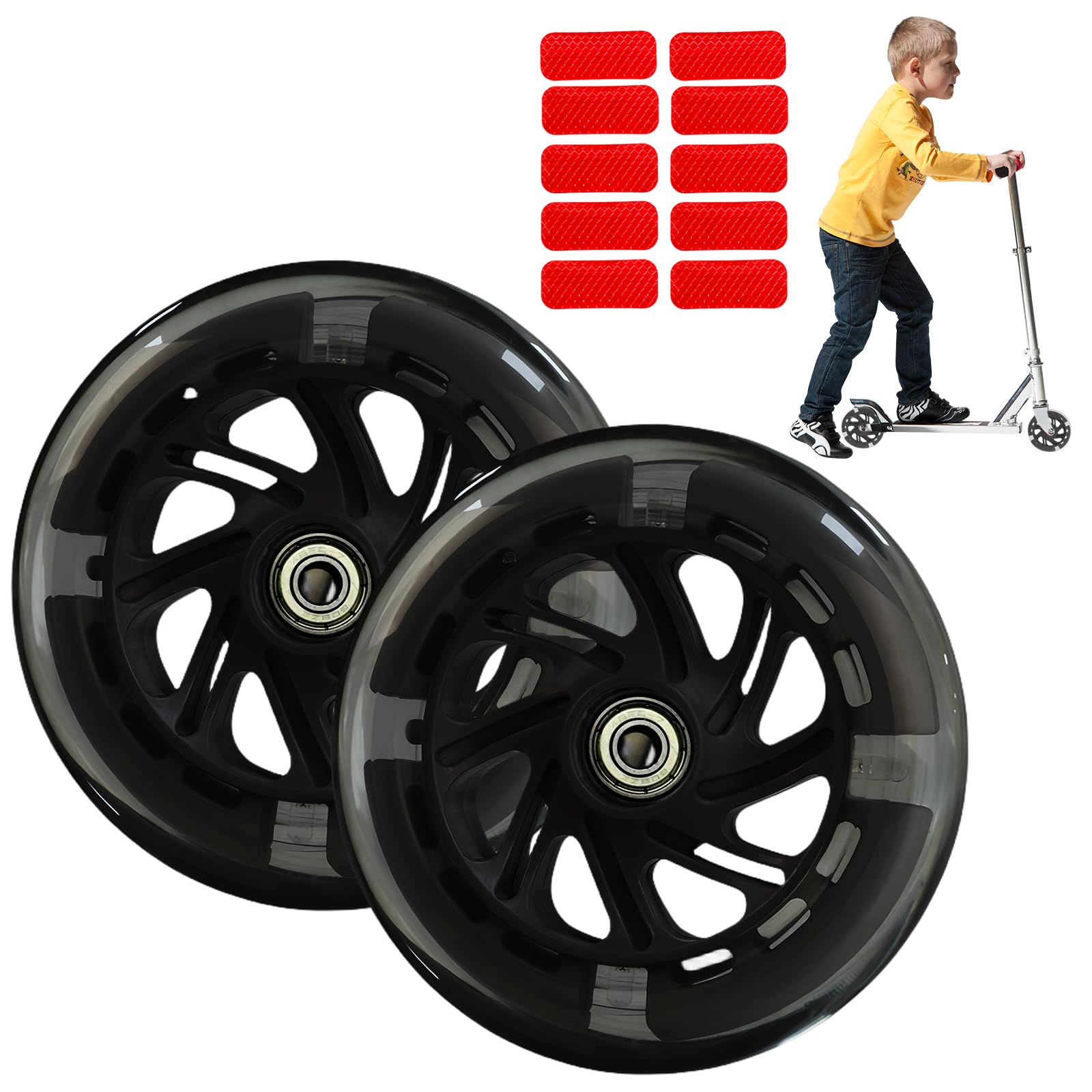 Scooter Rollen,2 Stück Scooter Ersatzräder 120mm Mit Reflektierendes Band,Scooter Inliner Räder Mit ABEC-7,Trick Roller Ersatz Rad Rolle Für Allerlei Scooter Und Kickscooter(Schwarz) von Vegena