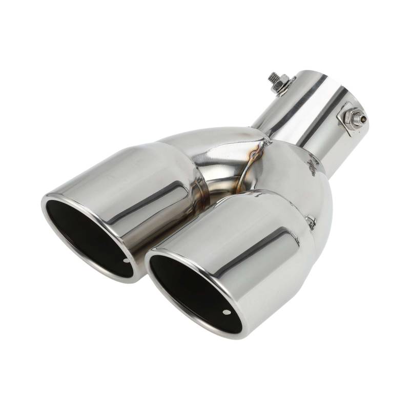 VekAuto 1 Stk. Gebogener Schräg-schnitt-Doppel-Auspuff-Tipp 2,4" Einlass 6,2" Auslass 8,1" Länge Endrohr Universal Auto Bolt on Edelstahl Silber Ton Hinten von VekAuto