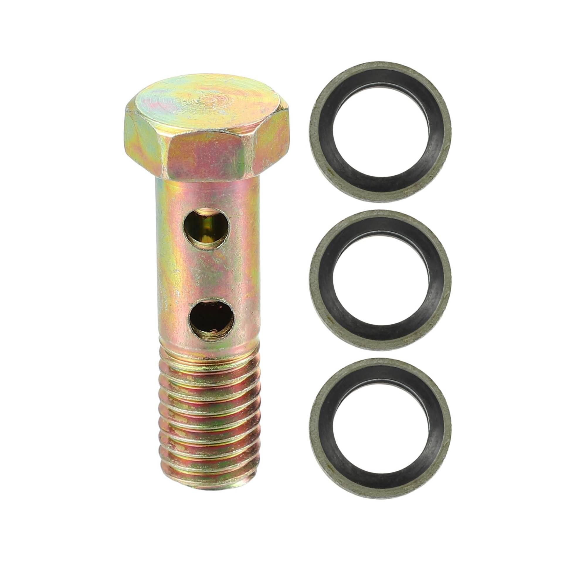 VekAuto Doppelter Banjo-Bolzen-Satz, M10x1.5 Länge 38mm Metrisches Gewinde Turbo Bremsleitungsadapter Universal für Auto Langlebiges Metall Bronze Farbe mit Unterlegscheibe VekAuto Doppelter Banjo-Bolzen-Satz, M10x1.5 Länge 38mm Metrisches Gewinde Turbo Bremsleitungsadapter Universal für Auto Langlebiges Metall Bronze Farbe mit Unterlegscheibe von VekAuto