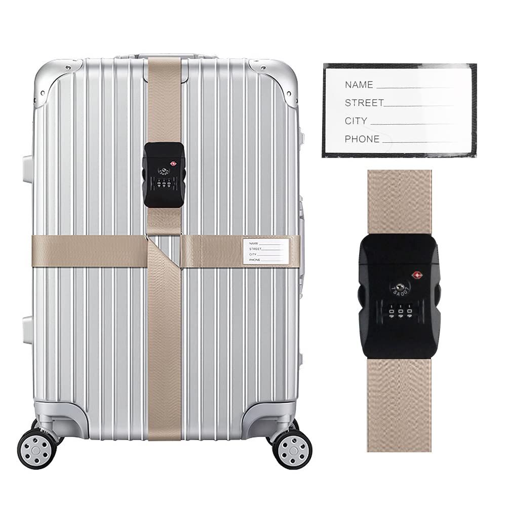 Veki Kreuz Gepäckgurte Kofferband Gurt TSA-Genehmigt mit Schloss Verstellbare Reisekoffergurte Koffergurt mit Namensausweis Packgurte für Koffer (Khaki*1-Stück) von Veki