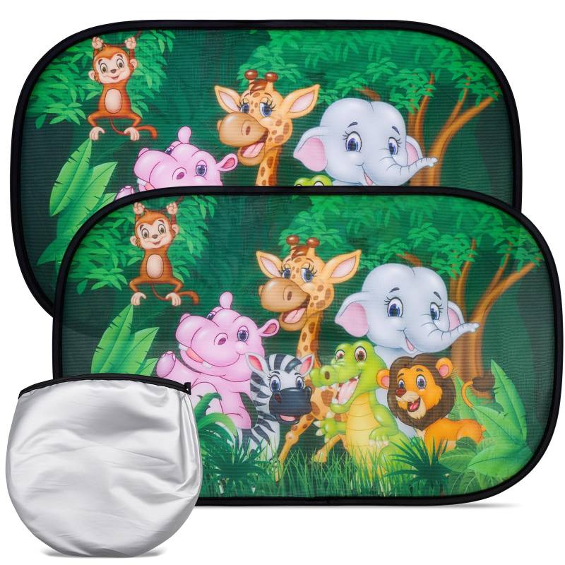 Auto Sonnenschutz Baby mit UV Schutz (2er Set) - 50 * 30cm Autofenster Sonnenschutz für Personenkraftwagen, für Kinder mit süßen Tier Motiven, Elektrostatische Adsorption von Vemfay