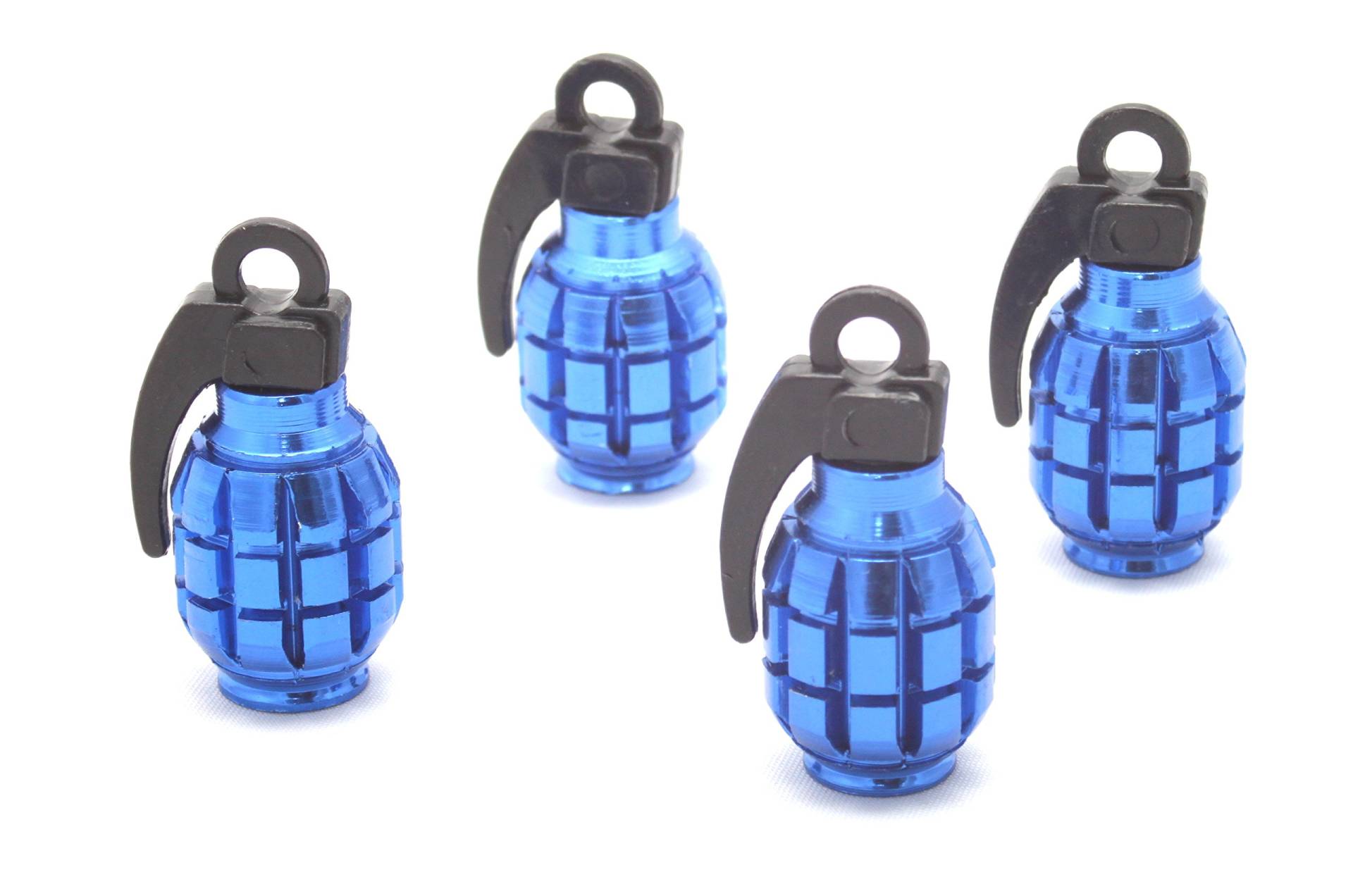 4X Ventilkappen Handgranate Granate Farbe: Blau Blue Ventilkappe Vhb von Ventilkappenkönig