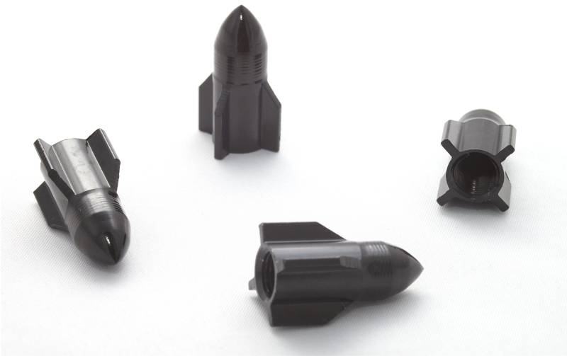 4X Ventilkappen Rakete Rocket Munition Farbe: Schwarz Black Ventilkappe Vrasch von Ventilkappenkönig