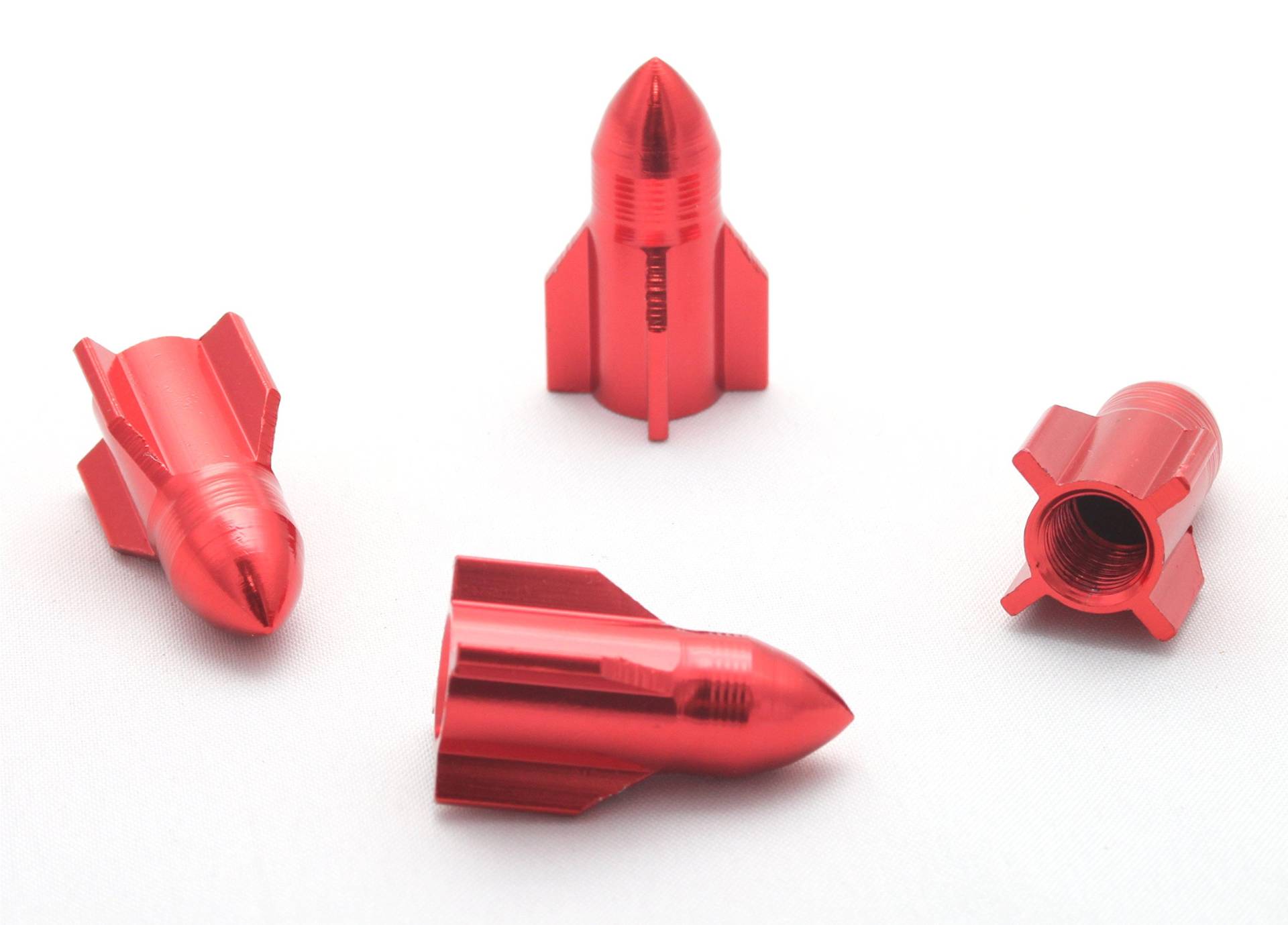 4X Ventilkappen Rakete Rocket Munition Farbe: Rot RED Ventilkappe Vrar von Ventilkappenkönig