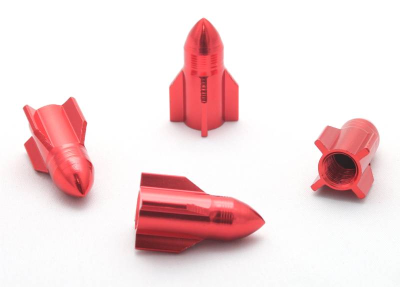 4X Ventilkappen Rakete Rocket Munition Farbe: Rot RED Ventilkappe Vrar von Ventilkappenkönig