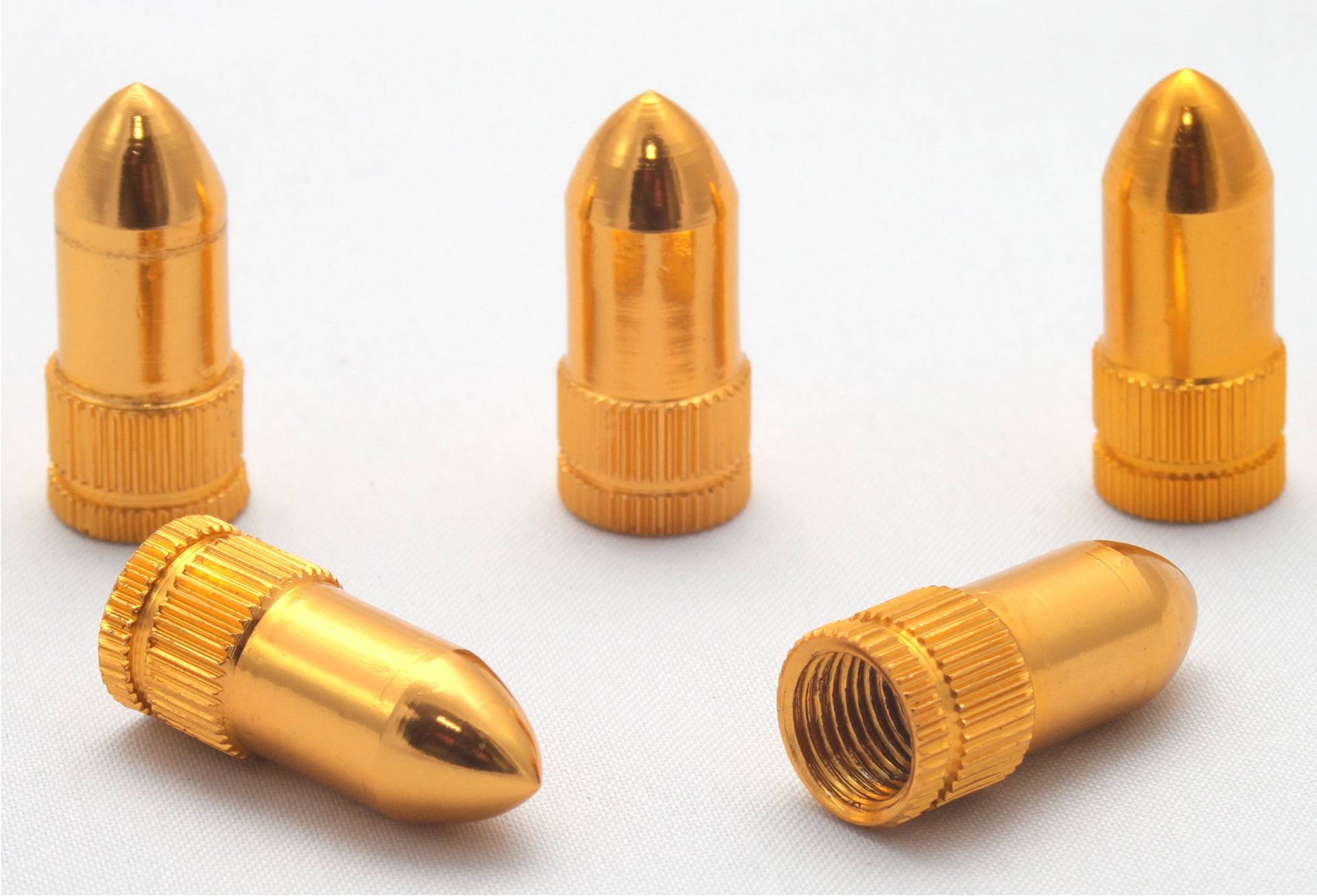 5X Ventilkappen MG Patrone Munition Farbe: Gold Golden Ventilkappe Vmggo von Ventilkappenkönig