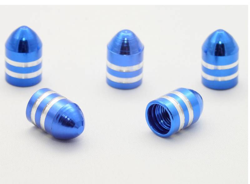 5X Ventilkappen Patrone kurz Farbe: Blau Silber Blue Silver Ventilkappe Vpbk von Ventilkappenkönig