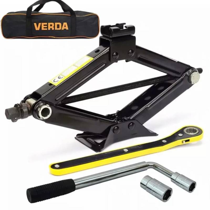 Scherenwagenheber 2T, Car Jack Kit mit Ratsche, Stahlsäule und Gummi, Auto Heber, vergrößerte Stahlplatte, tragbarer Wagenheber für PKW MPV SUV (SN4550) von Verda