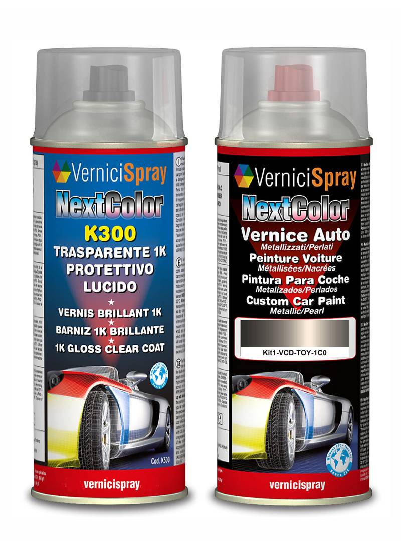 Auto-Ausbesserungsset – Autolack in Metallic/Perlenfarbe 1C0 Silbermeter. VerniciSpray und Glanzlack, 400 ml von VerniciSpray