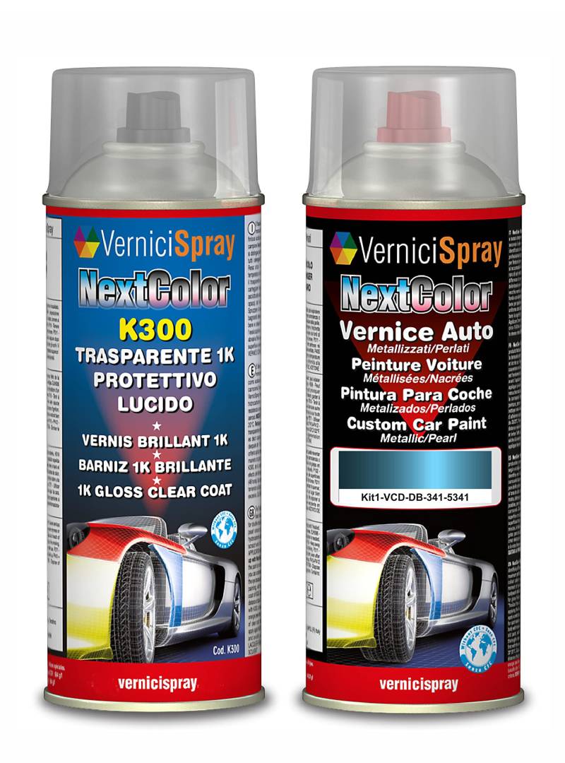 VerniciSpray Lackspray für Autos, Metallic/Perleffekt, 341-5341 AQUAMARIN MET. und Glanz-Klarlack, 400 ml von VerniciSpray