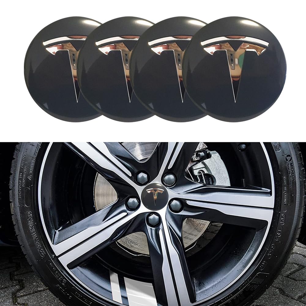 4 Stück 56MM Auto Center Nabenkappen Aufkleber,Für Tesla Model 3 Model X Model S Model Y,ABS Emblem Aufkleber Wasserdicht Staubdicht Ersetzbar Radnabenabdeckung,C von VeroCh