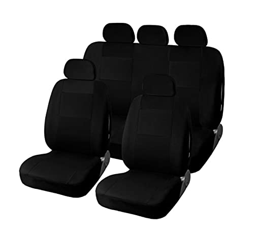Veshow 9-teiliges Autositzbezüge-Set, modisch, Autositzschutz, universell, kompletter Sitzschutz, Reifenschienen, Autositzzubehör (schwarz) von Veshow