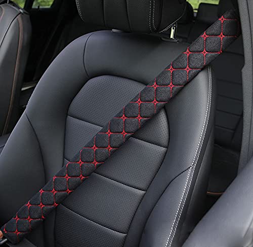 Veshow Auto-Sicherheitsgurt-Schulterpolster, bequemes Gurtkissen, LKW-Plüschstoff, Leder, verlängerter Sicherheitsgurt-Schulterbezug, 75 cm (schwarz rot) von Veshow