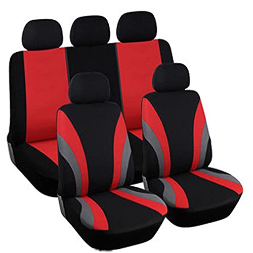 veshow Universelle Auto Sitzbezüge, atmungsaktiv, mit 5 mm Verbundschwamm innen, Airbag-kompatibel, 3 Reißverschlüsse, Vierjahreszeiten-Protektoren für Fahrer und Beifahrer, Autozubehör(rot) von Veshow