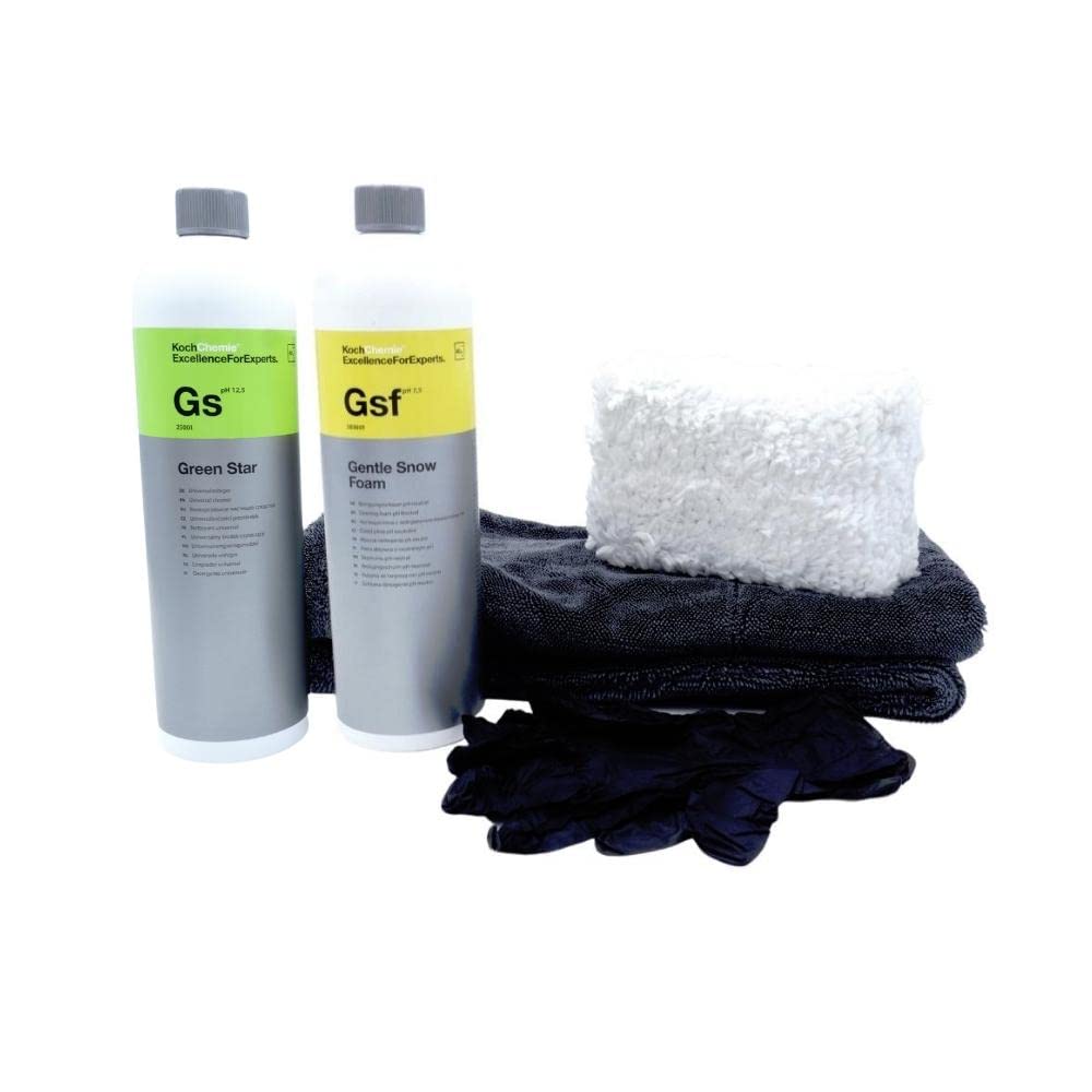 Koch Chemie Gentle Snow Foam 1L Reinigungsschaum pH-neutral Set (Trocknungstuch + Schwamm + Handschuhe + Green Star) von Veteranicar