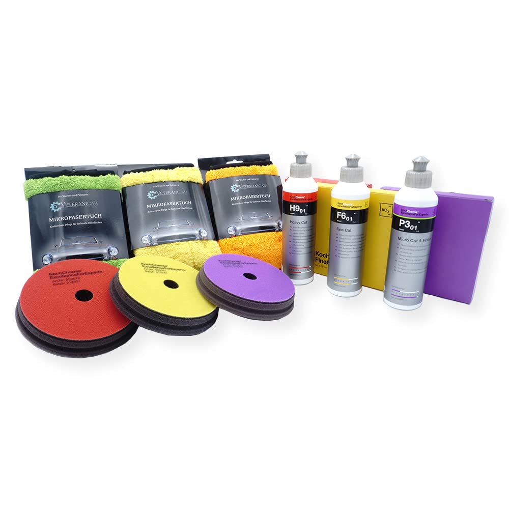 Veteranicar Koch Chemie Autopolitur Set Politur Mikrofasertuch 9-Teilig Heavy+Fine+Micro Cut Veteranicar Koch Chemie Autopolitur Set Politur Mikrofasertuch 9-Teilig Heavy+Fine+Micro Cut von Veteranicar
