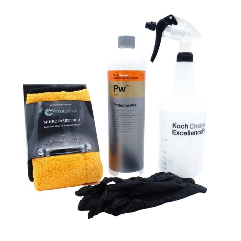 Veteranicar Koch Chemie PW ProtectorWax 1 Liter Konservierungswachs Set (Sprühflasche + Mikrofasertuch + Handschuhe) von Veteranicar