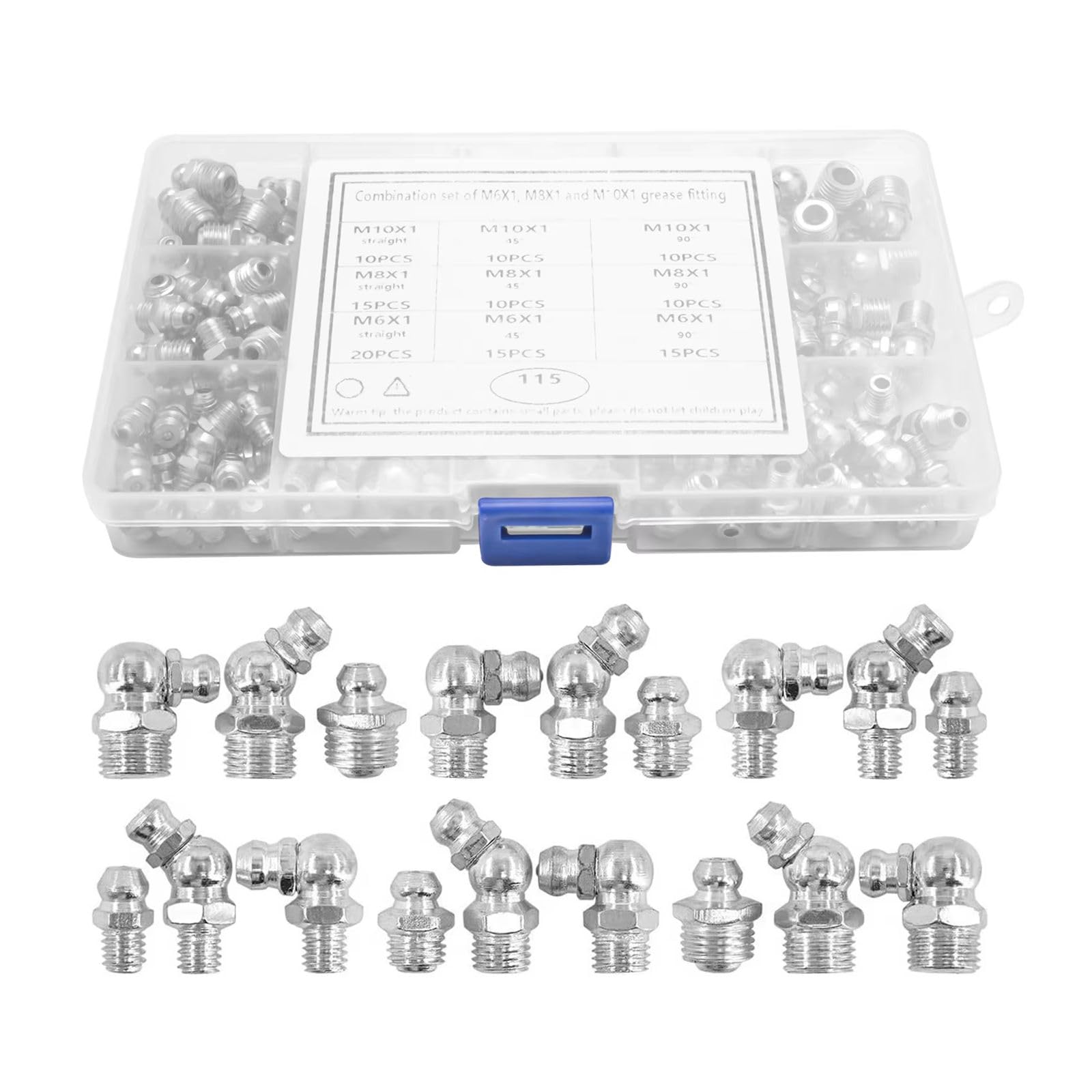 Vexebnular 115pcs Metall Zerk Fettnippelarmatur Sortiment Metrische Hydraulikfettanpassung Zum Ersetzen Fehlender Anpassung Vexebnular 115pcs Metall Zerk Fettnippelarmatur Sortiment Metrische Hydraulikfettanpassung Zum Ersetzen Fehlender Anpassung von Vexebnular