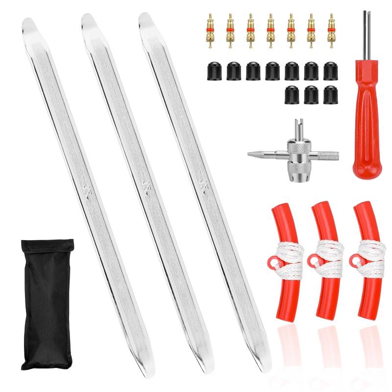 Vexran 3 Stück Montierhebel Reifen 30 cm mit 3 Felgenschützern, Reifenheber, Reifen Hebel Werkzeug Löffel, Montierstange Reparaturwerkzeuge für Motorrad Fahrrad Auto Reifen Wechseln von Vexran