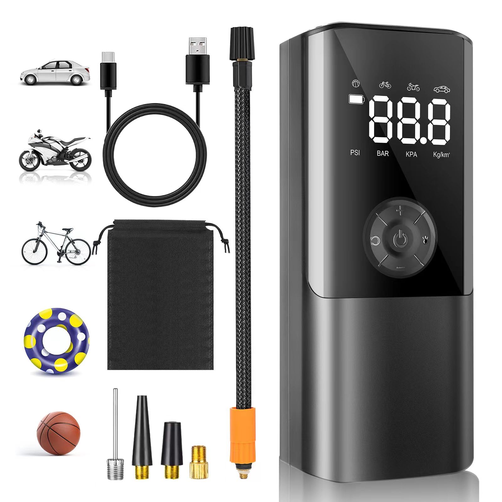 Elektrische Luftpumpe, 6000mAh Akku Luftpumpe, Viafexna 150 PSI Luftpumpe Elektrisch mit Manometer für Autoreifen, Fahrrad, Ball, Luftmatratze, Luft-ballon-pumpe, kann als Notlampe und Mobile Leistung Elektrische Luftpumpe, 6000mAh Akku Luftpumpe, Viafexna 150 PSI Luftpumpe Elektrisch mit Manometer für Autoreifen, Fahrrad, Ball, Luftmatratze, Luft-ballon-pumpe, kann als Notlampe und Mobile Leistung von Viafexna
