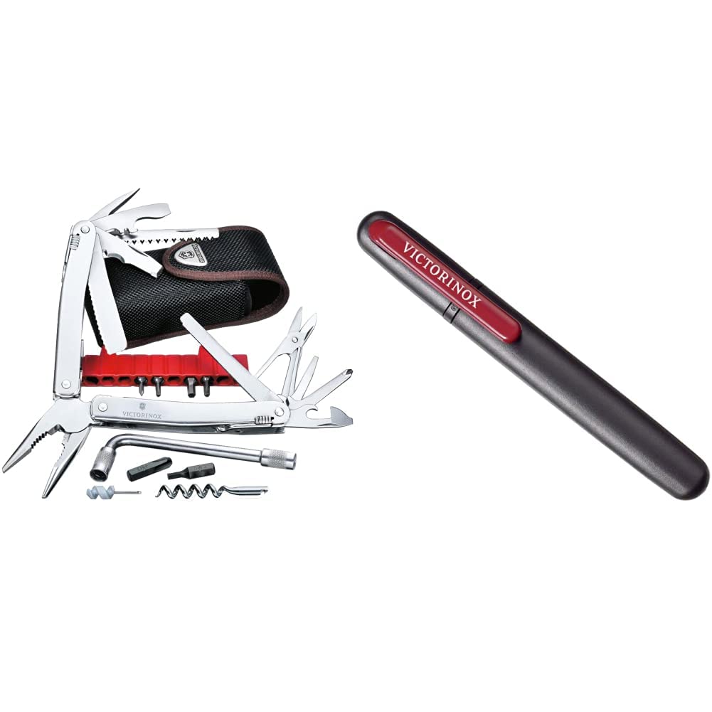 Victorinox, Multifunktionswerkzeug, Swiss Tool X Plus, silber (38 Funktionen) & Dual Messerschärfer, Schärfen von geraden Klingen, schwarz/rot von Victorinox