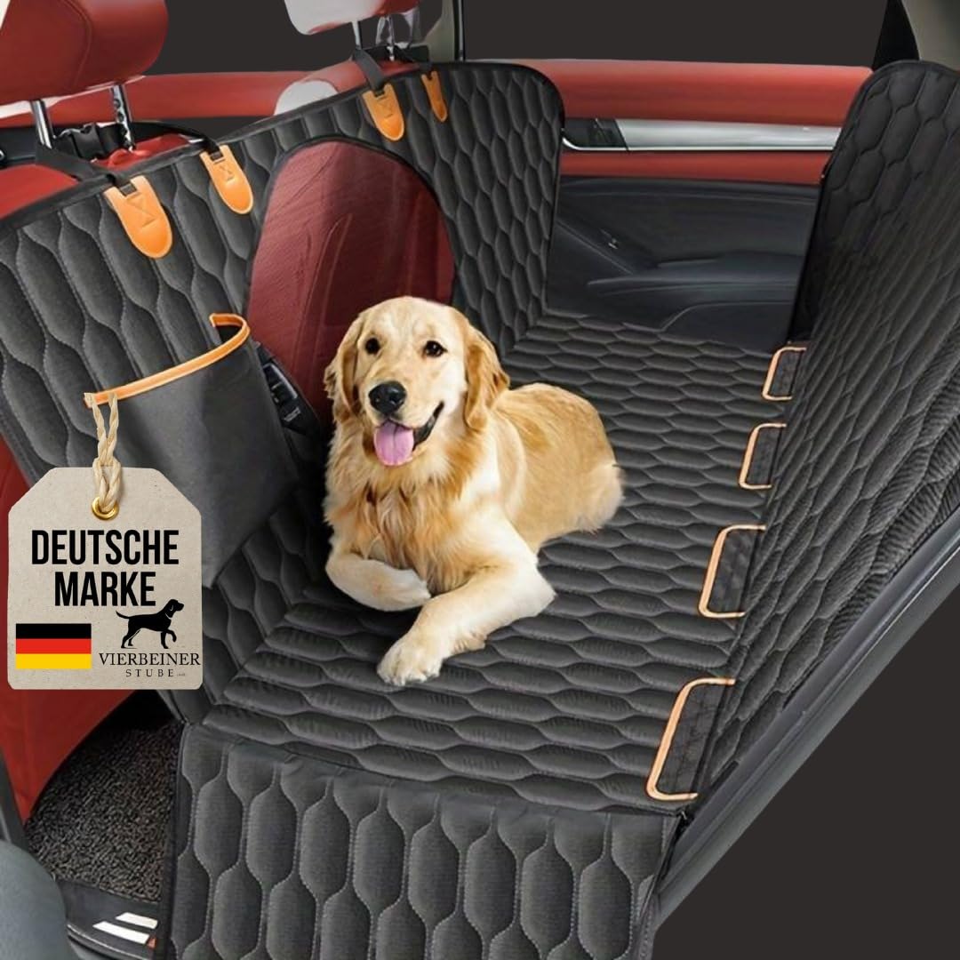 VierbeinerStube Premium Autoschondecke Hundedecke mit höchster Qualität für Rücksitz/Rückbank Universale-Langlebige-rutschfeste und Waschbare Autositzbezüge mit Anschnallgurt für Reisen von Vierbeinerstube Ligre