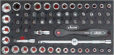 Vigor Steckschlüssel-Werkzeug Satz - 3/8 - Schaumstoffeinlage - 61-tlg [Hersteller-Nr. V4973] von Vigor