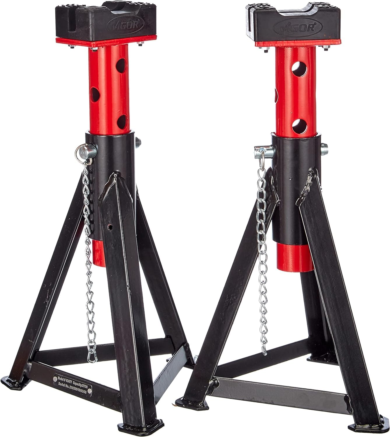 ViGOR Unterstellbock Satz V2477 I 2-teilig, 3 Tonnen Tragkraft, höhenverstellbar, mit breitem Fußstand für hohen Sicherheitsstandard I optimal für Arbeiten an Kfz / Auto, Gewicht: 5,2 kg von Vigor