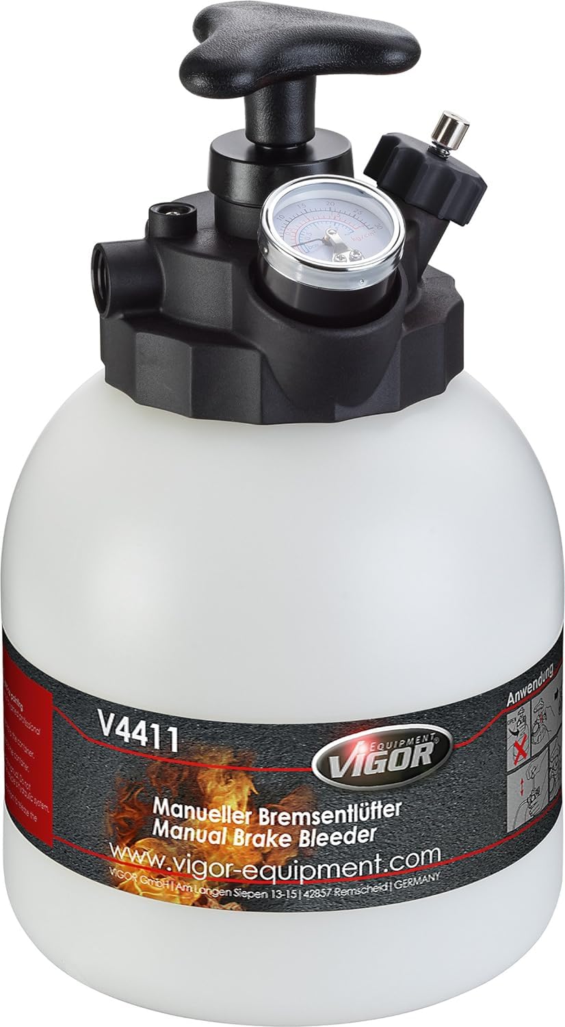 ViGOR Bremsentlüfter Satz V4411 I Betriebsdruck: max 1,4 bar, Manometer-Bereich: 0 - 2 bar, 3 Liter Tank I Entlüften von Brems- und Kupplungssystemen mit integriertem Druckablassventil ViGOR Bremsentlüfter Satz V4411 I Betriebsdruck: max 1,4 bar, Manometer-Bereich: 0 - 2 bar, 3 Liter Tank I Entlüften von Brems- und Kupplungssystemen mit integriertem Druckablassventil von Vigor