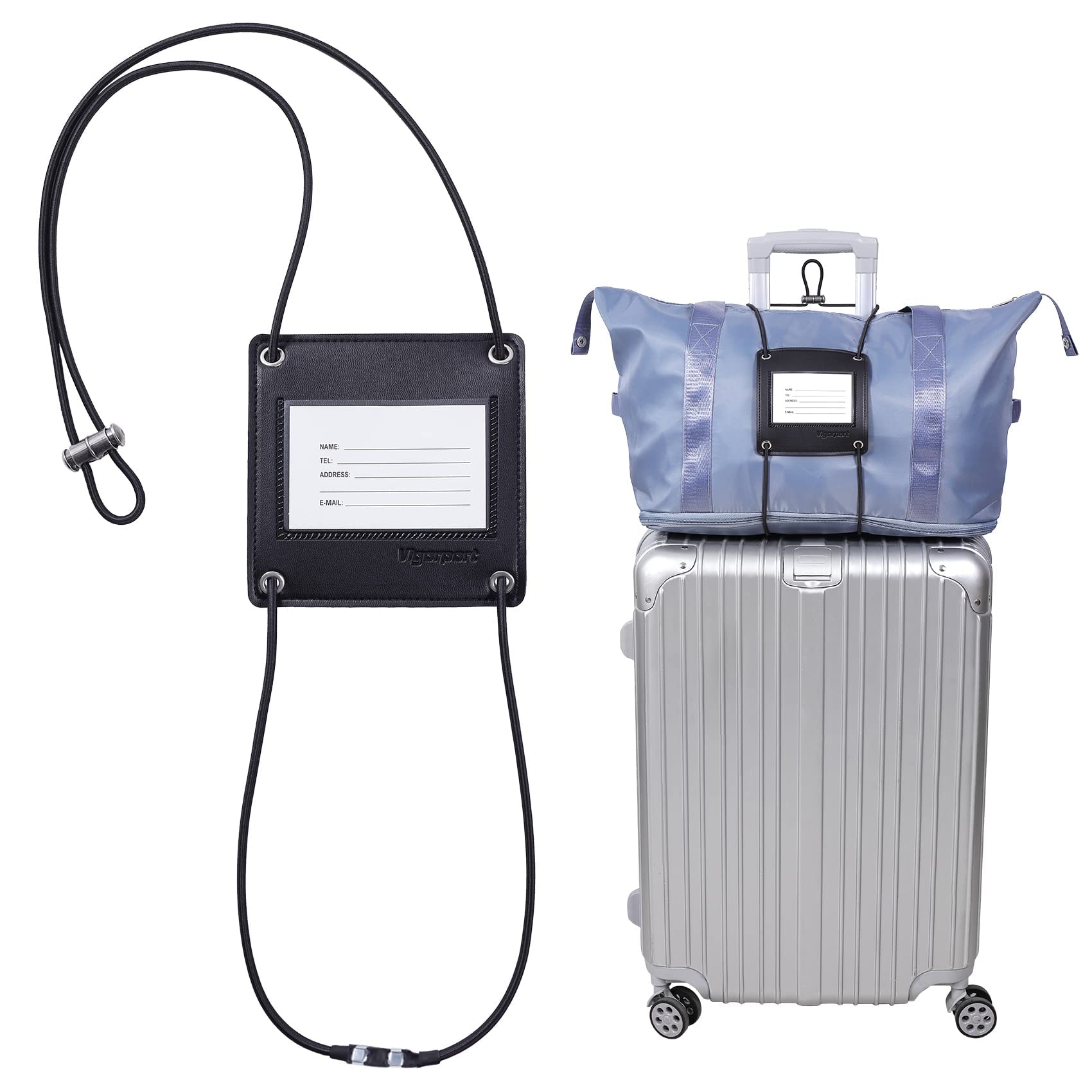 Vigorport Gepäckgurte, Taschen-Bungee für Gepäck, Hochelastischer Reisegürtel Fügen Sie eine Tasche Gepäckgurt für Koffer Verstellbarer Gurt mit ID-Tags (Schwarz, Normal) von Vigorport