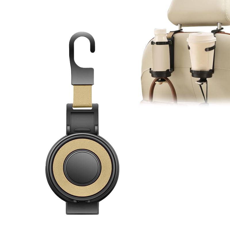 Viilich Auto Kopfstützen Haken, 2024 Neu Universal Auto Organizer Auto Rücksitz Kopfstütze Halter Halter,3 in 1 Autositzhaken mit Handyhalterung,Drehbar,Einstellbar,für Tasche,Geldbörse,Stoff(Beige) von Viilich
