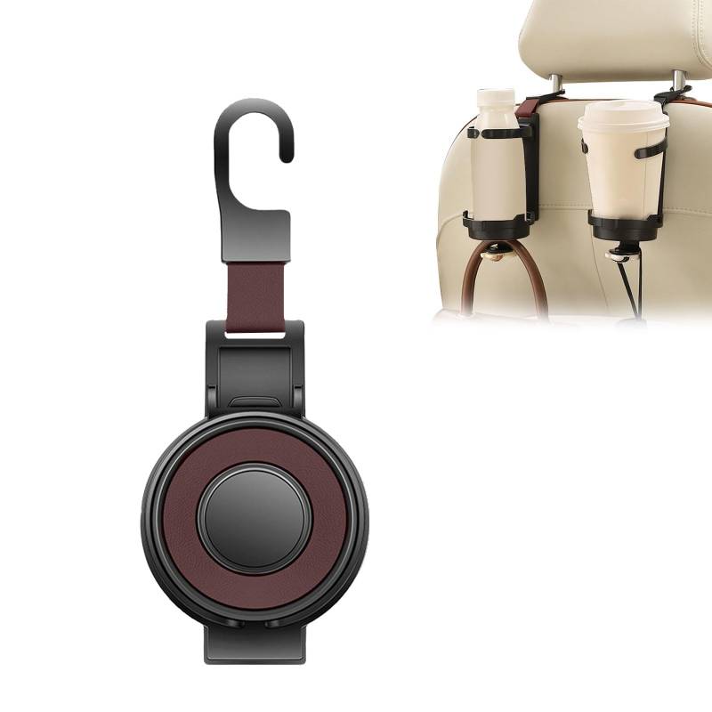 Viilich Auto Kopfstützen Haken,2024 Neu Universal Auto Organizer Auto Rücksitz Kopfstütze Halter Halter,3 in 1 Autositzhaken mit Handyhalterung,Drehbar,Einstellbar,für Tasche,Geldbörse,Stoff(Braun) von Viilich