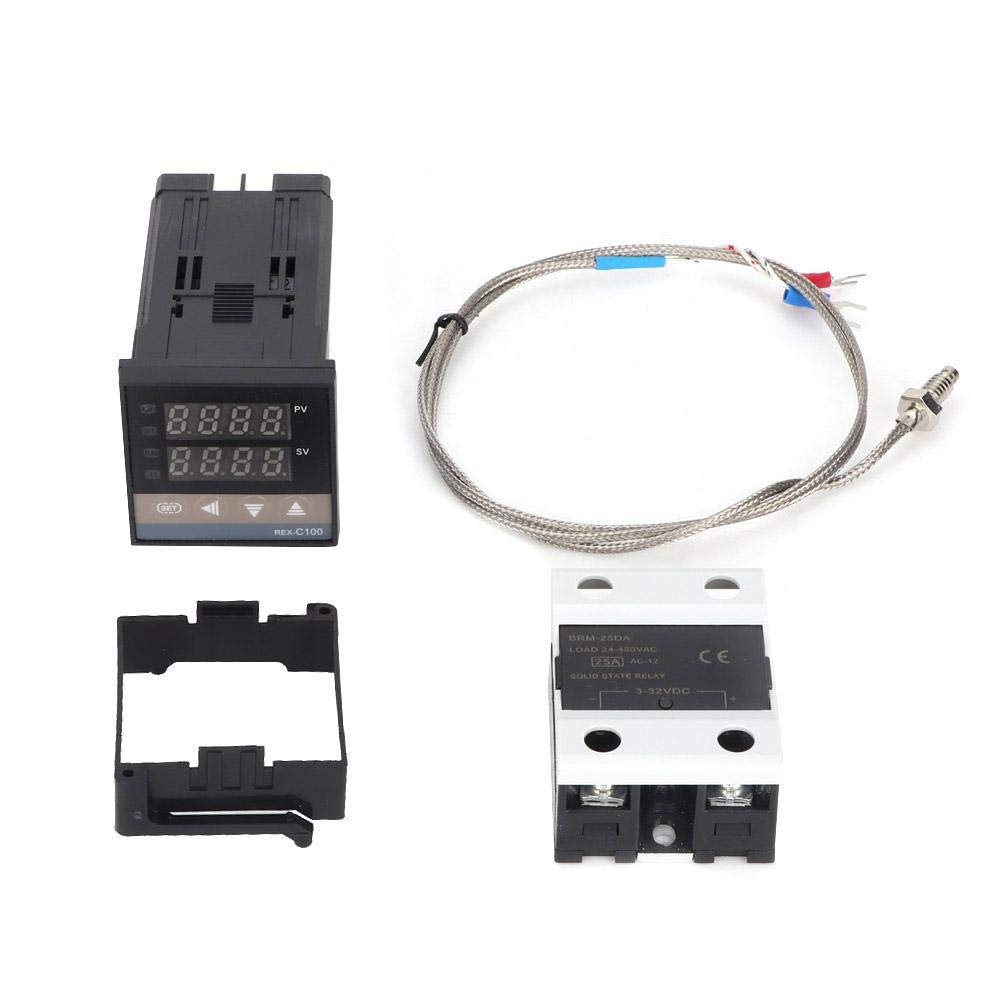 REX-C100 PID-Temperaturregler, 0-400 ° C Digitaler LED-PID-Temperaturreglerthermostat-Kit AC 110 V-240 V mit K-Thermoelement/Temperatursensor, max. 25 A SSR REX-C100 PID-Temperaturregler, 0-400 ° C Digitaler LED-PID-Temperaturreglerthermostat-Kit AC 110 V-240 V mit K-Thermoelement/Temperatursensor, max. 25 A SSR von Vikye