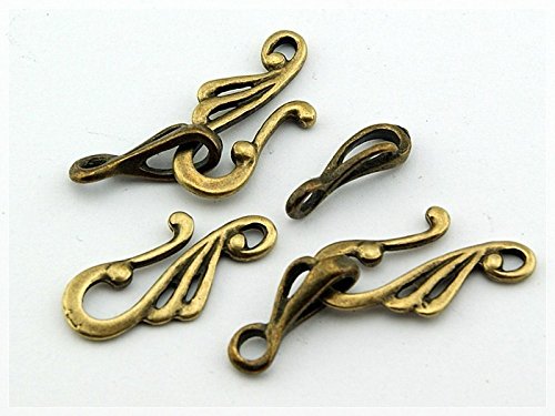 Vintageparts 5 Hakenverschlüsse in Vintage Bronze, DIY-Schmuck von Vintageparts FACHHANDEL FÜR SCHMUCKZUBEHÖR