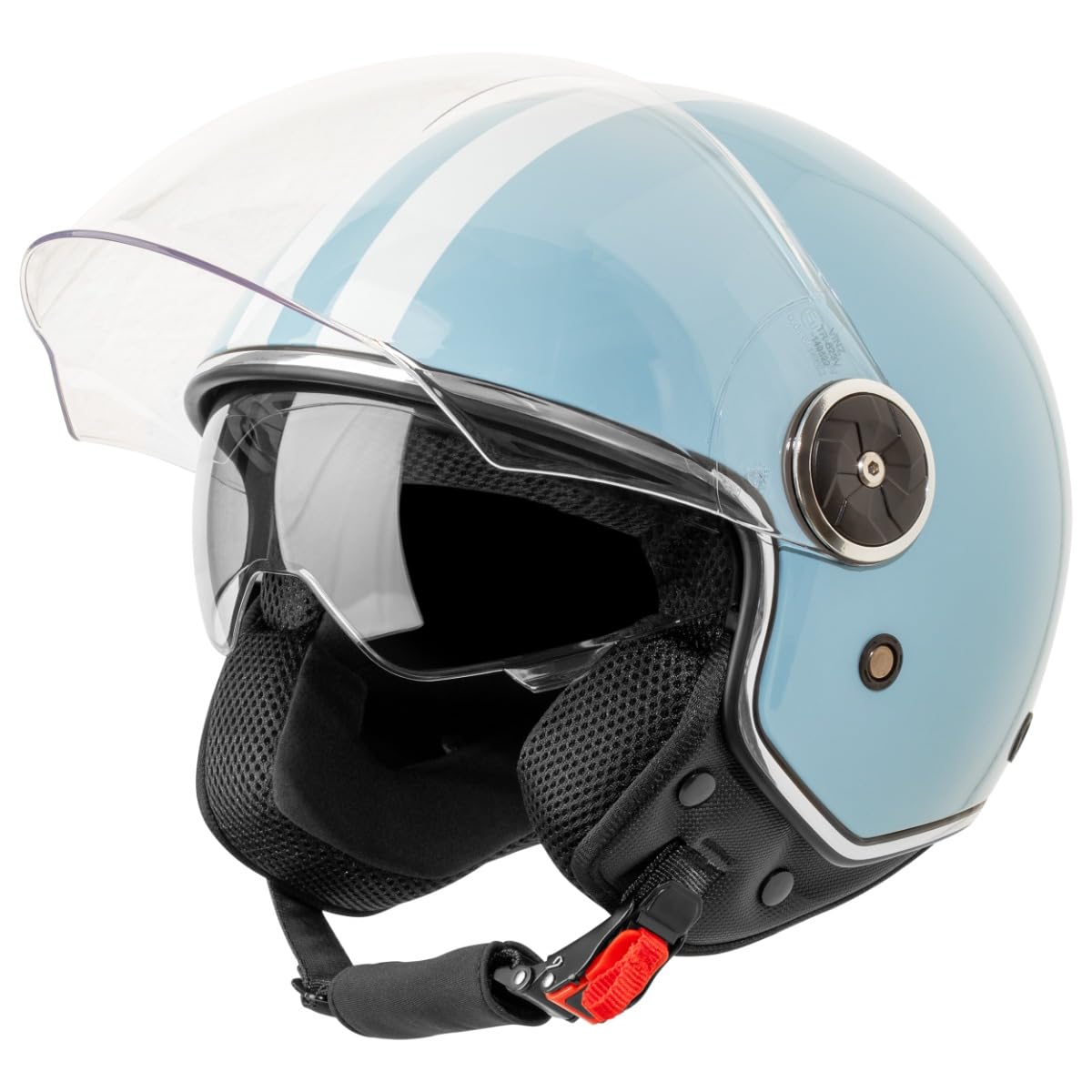 VINZ Arenas Jethelm mit Doppelvisier | Roller Helm mit Streifen & mit Sonnenblende | In Gr. XS-XXL | ECE 22.06 Zertifiziert | Motorradhelm mit Visier | Viele Farben Erhältlich - Hellblau VINZ Arenas Jethelm mit Doppelvisier | Roller Helm mit Streifen & mit Sonnenblende | In Gr. XS-XXL | ECE 22.06 Zertifiziert | Motorradhelm mit Visier | Viele Farben Erhältlich - Hellblau von Vinz