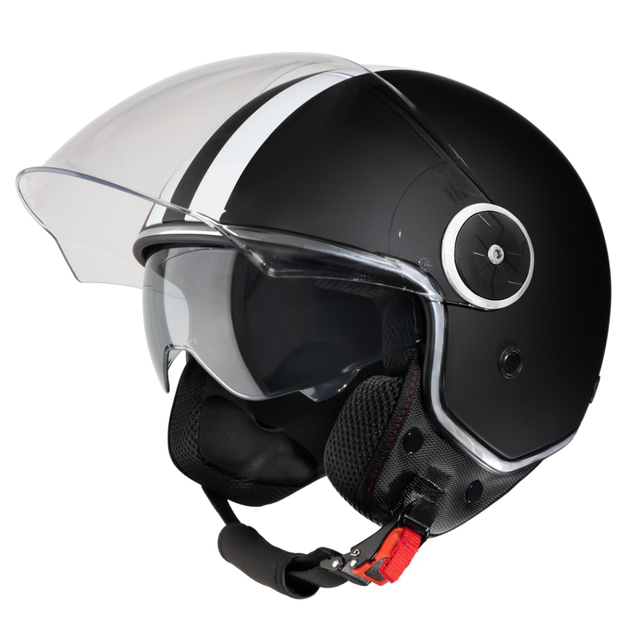 VINZ Arenas Jethelm mit Doppelvisier | Roller Helm mit Streifen & mit Sonnenblende | In Gr. XS-XXL | ECE 22.06 Zertifiziert | Motorradhelm mit Visier | Viele Farben Erhältlich - Matt Schwarz VINZ Arenas Jethelm mit Doppelvisier | Roller Helm mit Streifen & mit Sonnenblende | In Gr. XS-XXL | ECE 22.06 Zertifiziert | Motorradhelm mit Visier | Viele Farben Erhältlich - Matt Schwarz von Vinz