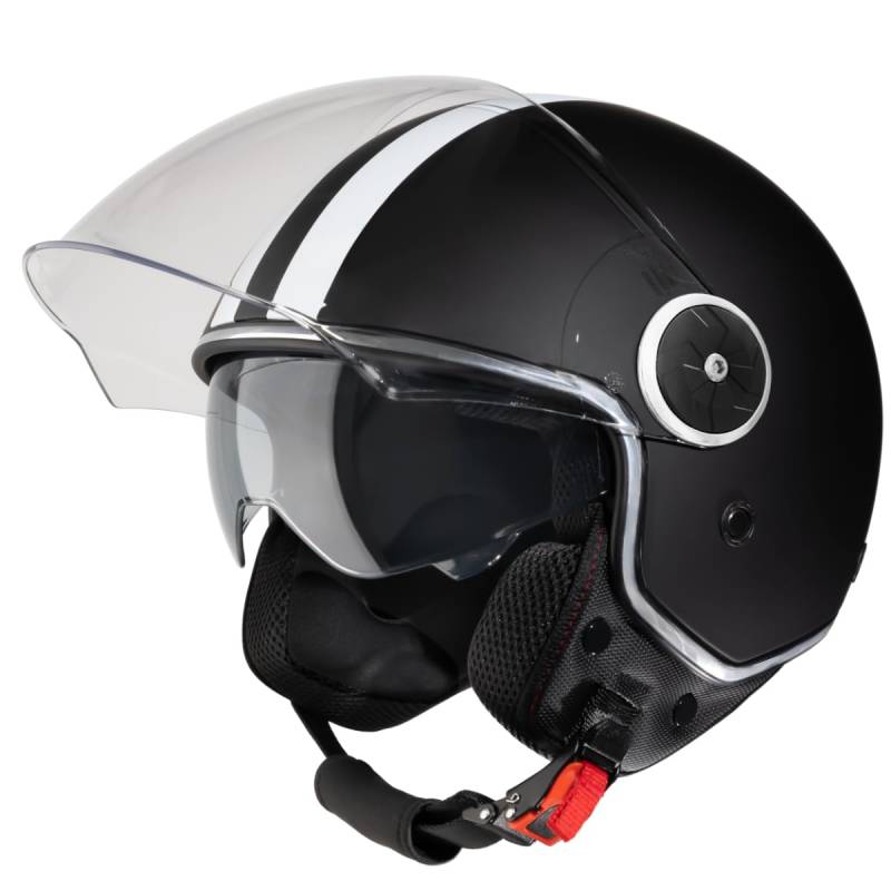 VINZ Arenas Jethelm mit Doppelvisier | Roller Helm mit Streifen & mit Sonnenblende | In Gr. XS-XXL | ECE 22.06 Zertifiziert | Motorradhelm mit Visier | Viele Farben Erhältlich - Matt Schwarz von Vinz