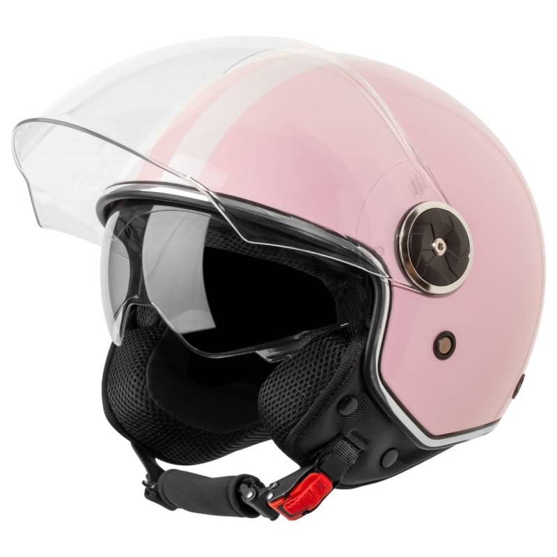 VINZ Arenas Jethelm mit Doppelvisier | Roller Helm mit Streifen & mit Sonnenblende | In Gr. XS-XXL | ECE 22.06 Zertifiziert | Motorradhelm mit Visier | Viele Farben Erhältlich - Rosa von Vinz
