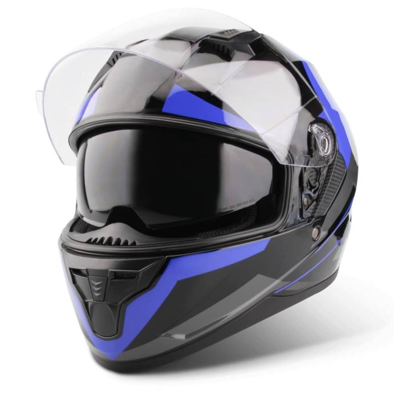 VINZ Becket Integralhelm mit Sonnenblende ECE 22.06 | Motorrad Helm Vollvisierhelm Mopedhelm | Motorradhelm Full-Face Helme | In Gr. XS-XXL - Blau von Vinz