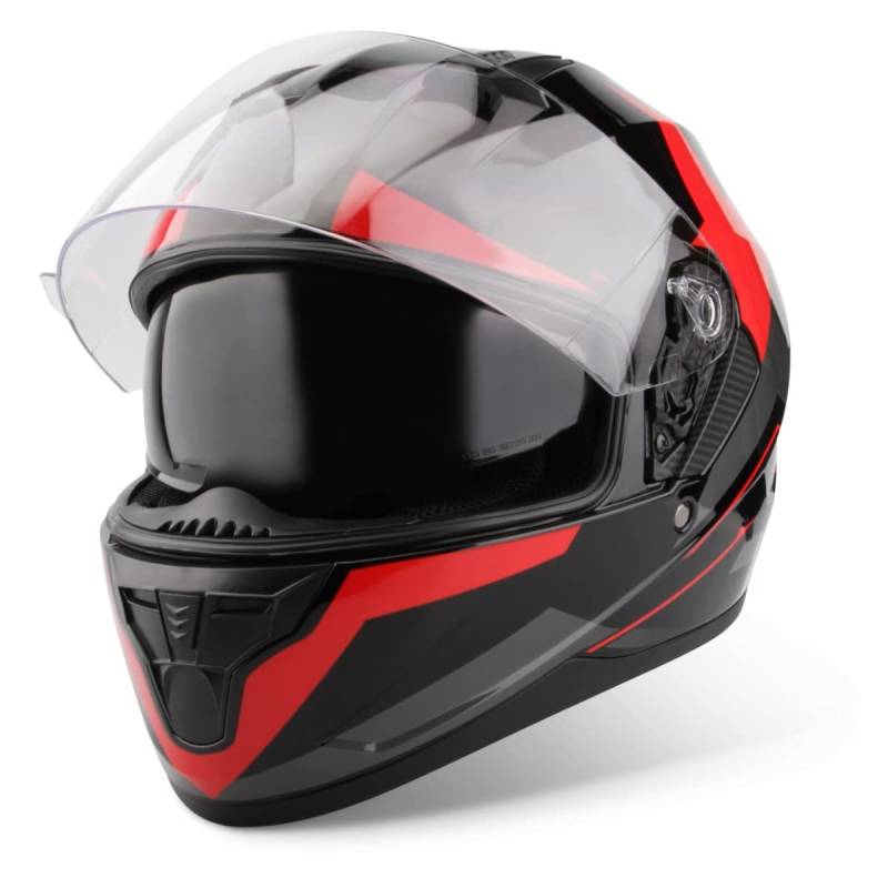 VINZ Becket Integralhelm mit Sonnenblende ECE 22.06 | Motorrad Helm Vollvisierhelm Mopedhelm | Motorradhelm Full-Face Helme | In Gr. XS-XXL - Rot von Vinz