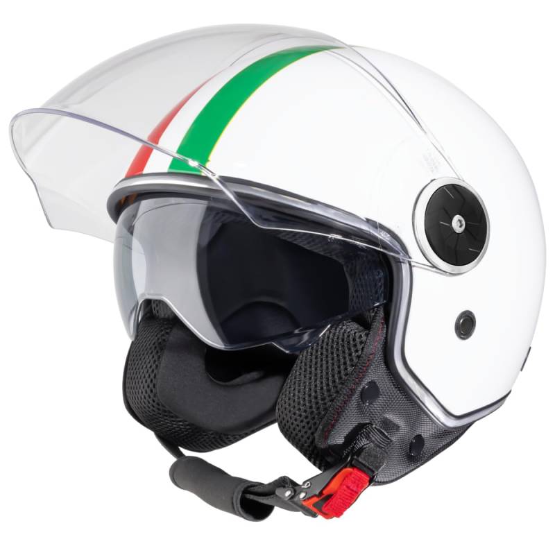 VINZ Neiva Jethelm mit Doppelvisier | Roller Helm mit Italienische Flagge & mit Sonnenblende | In Gr. XS-XXL | ECE 22.06 Zertifiziert | Motorradhelm mit Visier | Viele Farben Erhältlich - Weiß von Vinz