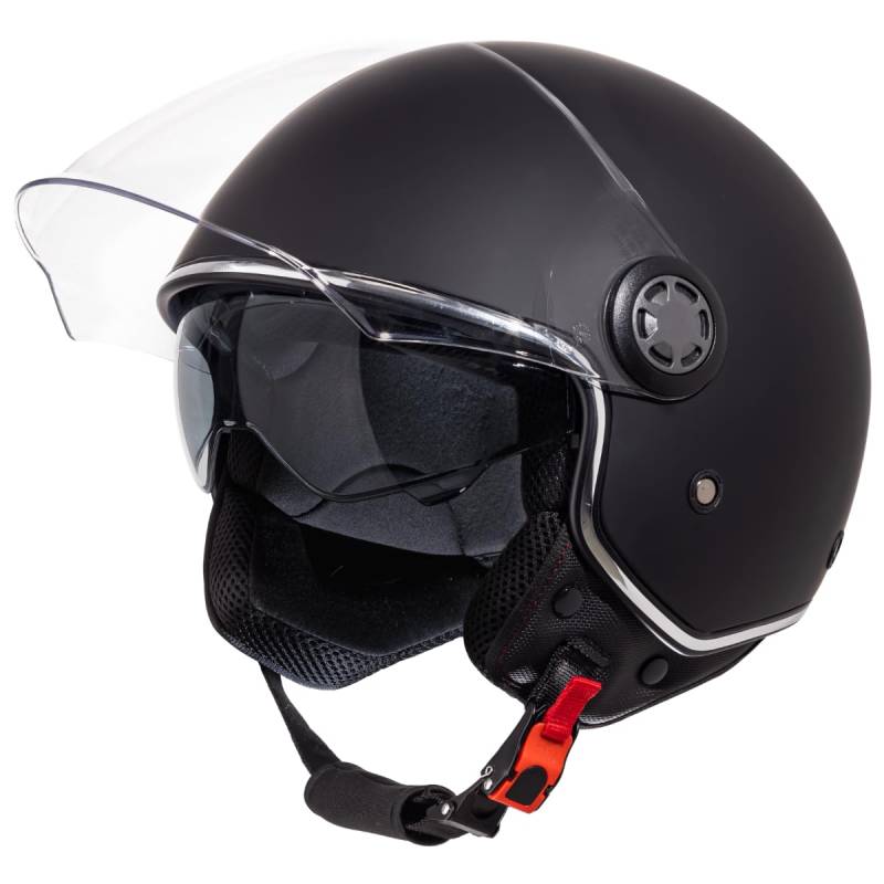 VINZ Pavia Jethelm mit Doppelvisier | Roller Helm Fashionhelm | In Gr. XS-XXL | Jet Helm mit Sonnenblende | ECE 22.06 Zertifiziert | Motorradhelm mit Visier - Mattschwarz von Vinz