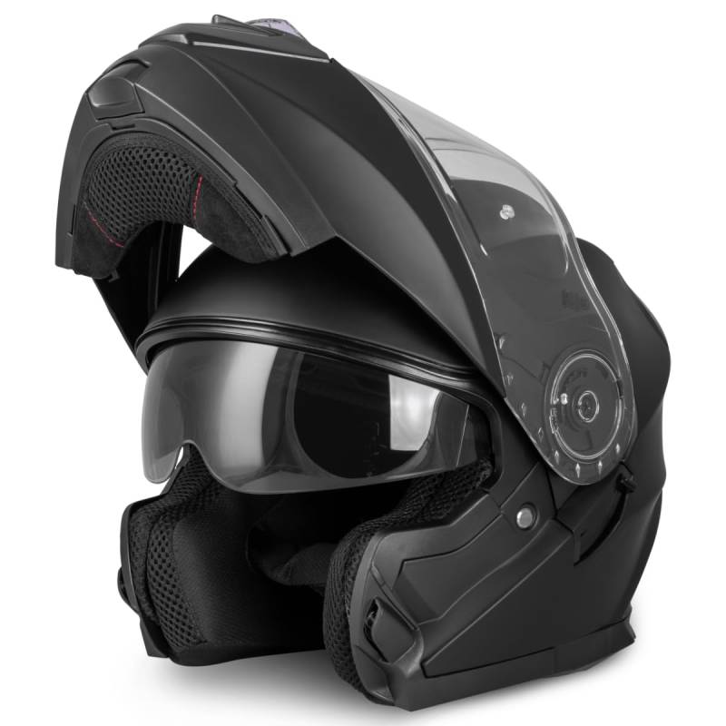 VINZ Santos Klapphelm mit Sonnenblende | ECE 22.06 & PINLOCK vorbereitet | Motorrad Helm Integralhelm | Motorradhelm Klappbar | In Gr. XS-XXL - Matt Schwarz von Vinz
