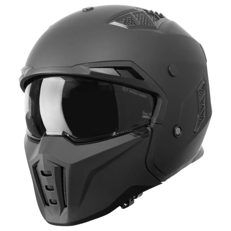 VINZ Shuto Jethelm / Streetfighter Helm | ECE 22.06 zugelassen | Rollerhelm mit Sonnenvisier / Sonnenblende | Jet Helm Mit abnehmbarem Kinnschutz - Matt Schwarz von Vinz